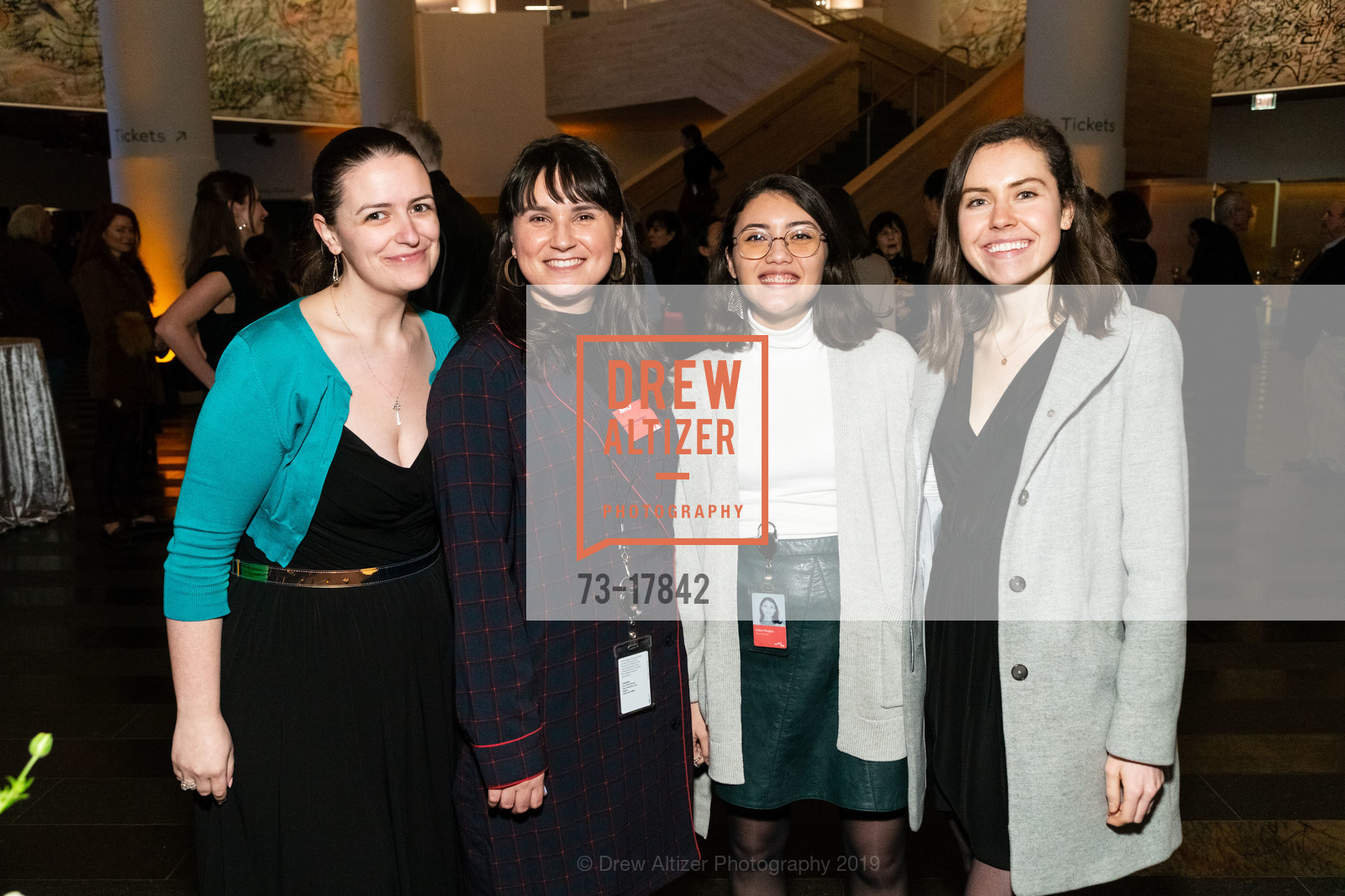 Alaythia Filip, Ana Hernandez, Haley, Linda George, SFMOMA Conversation and Cocktails with Teresita Fernandez, SFMOMA, March 6th, 2019, Photo #73-17842 Alaythia Filip, Ana Hernandez, Haley, Linda George, Photo #73-17842