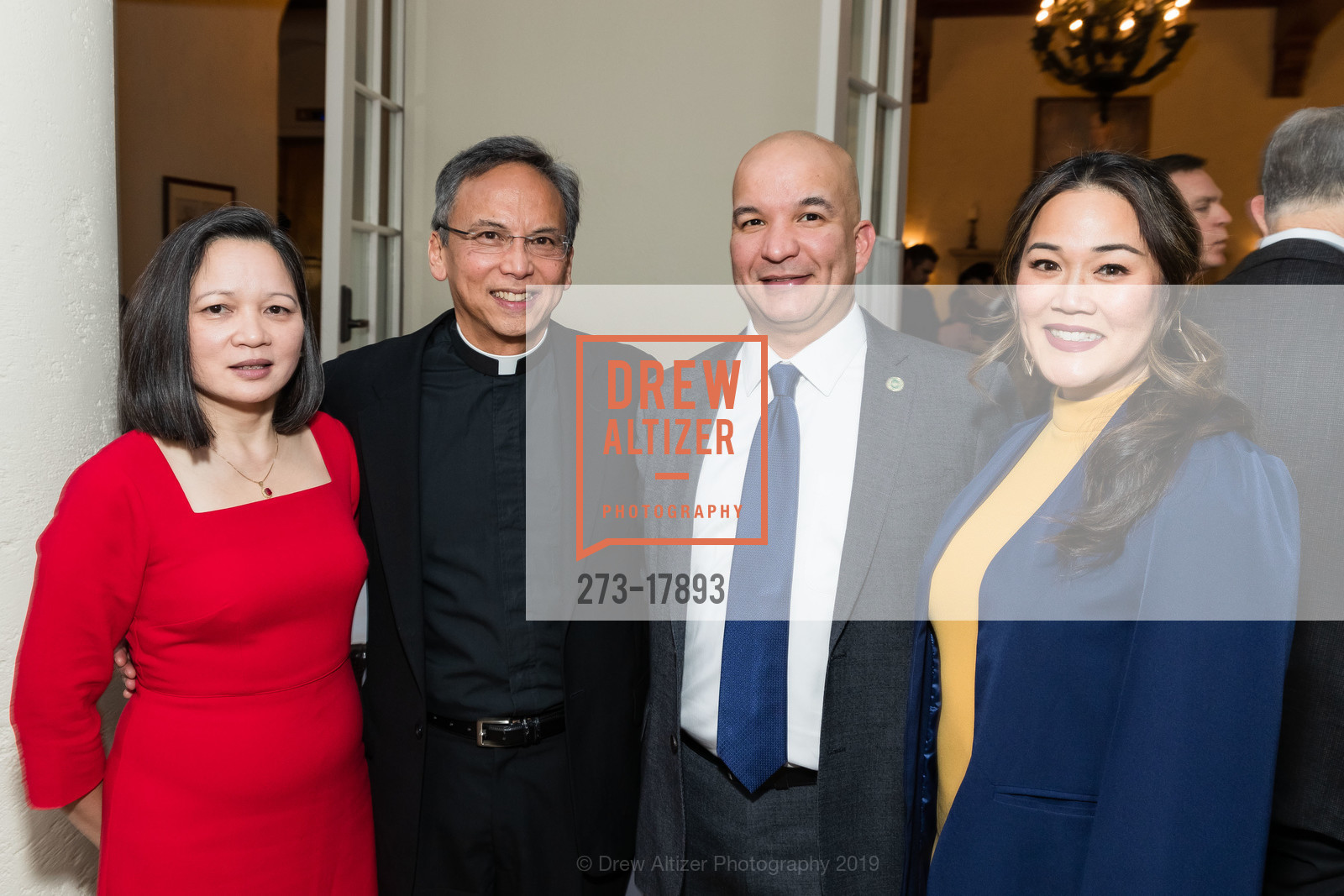 Lisa Locsin, Tenoch Flores, Evelyn Rodriguez, Fr. Sonny Manuel, 2019 Leo T. McCarthy Award Celebration, The Olympic Club, Lakeside Clubhouse, March 14th, 2019, Photo #273-17893 Lisa Locsin, Tenoch Flores, Evelyn Rodriguez, Fr. Sonny Manuel, Photo #273-17893