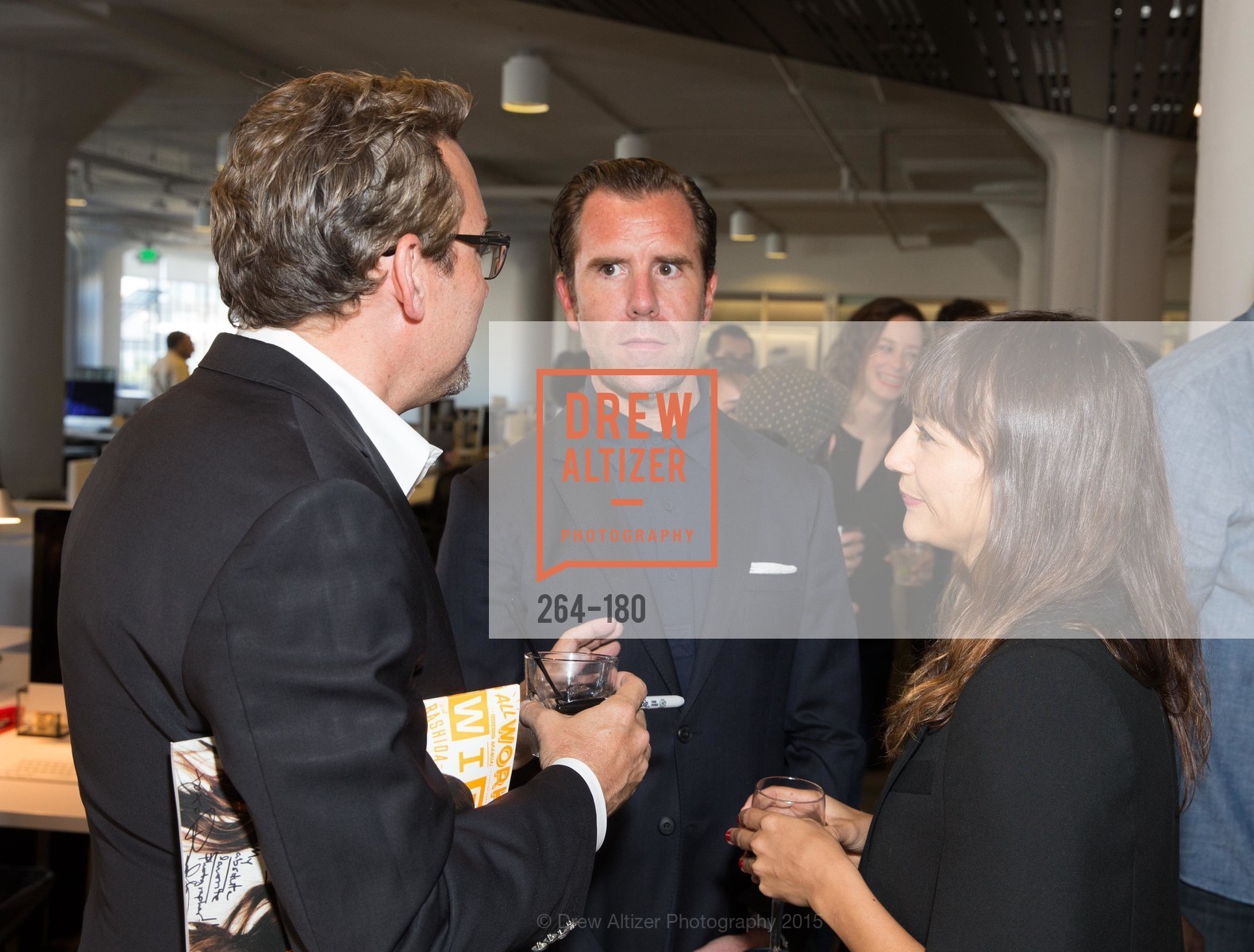 Art Streiber, Scott Dadich, Rashida Jones, Gucci & Vogue Dinner, Wired Magazine Offices. 520 3rd Street, June 24th, 2015, Photo #264-180 Art Streiber, Scott Dadich, Rashida Jones, Photo #264-180