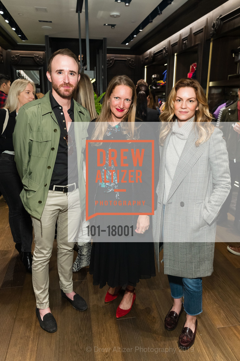 Andrew Lutjens, Erin Sumwalt, Megan Crum, Moncler Fragment Launch, Moncler. 212 Stockton Street, March 28th, 2019, Photo #101-18001 Andrew Lutjens, Erin Sumwalt, Megan Crum, Photo #101-18001