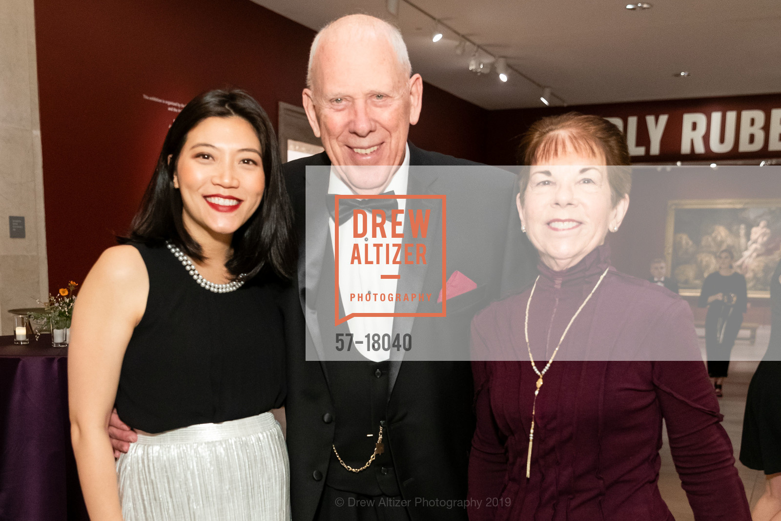 Karen Huang, Russel Wallace, Anne Zucchi, FAMSF Black Tie Dinner to Celebrate Opening of the Exhibit "Early Rubens", Legion of Honor, April 3rd, 2019, Photo #57-18040 Karen Huang, Russel Wallace, Anne Zucchi, Photo #57-18040