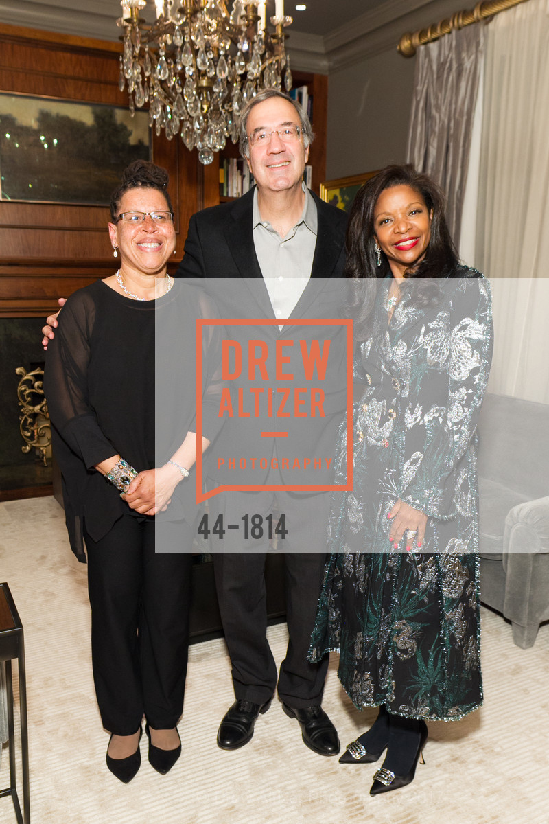 Jacqueline Francis, Fred Giuffrida, Pamela Joyner, Pamela Joyner Hosts SF State College of Ethnic Studies, Private Residence. 18 Presidio Terrace, January 13th, 2017, Photo #44-1814 Jacqueline Francis, Fred Giuffrida, Pamela Joyner, Photo #44-1814