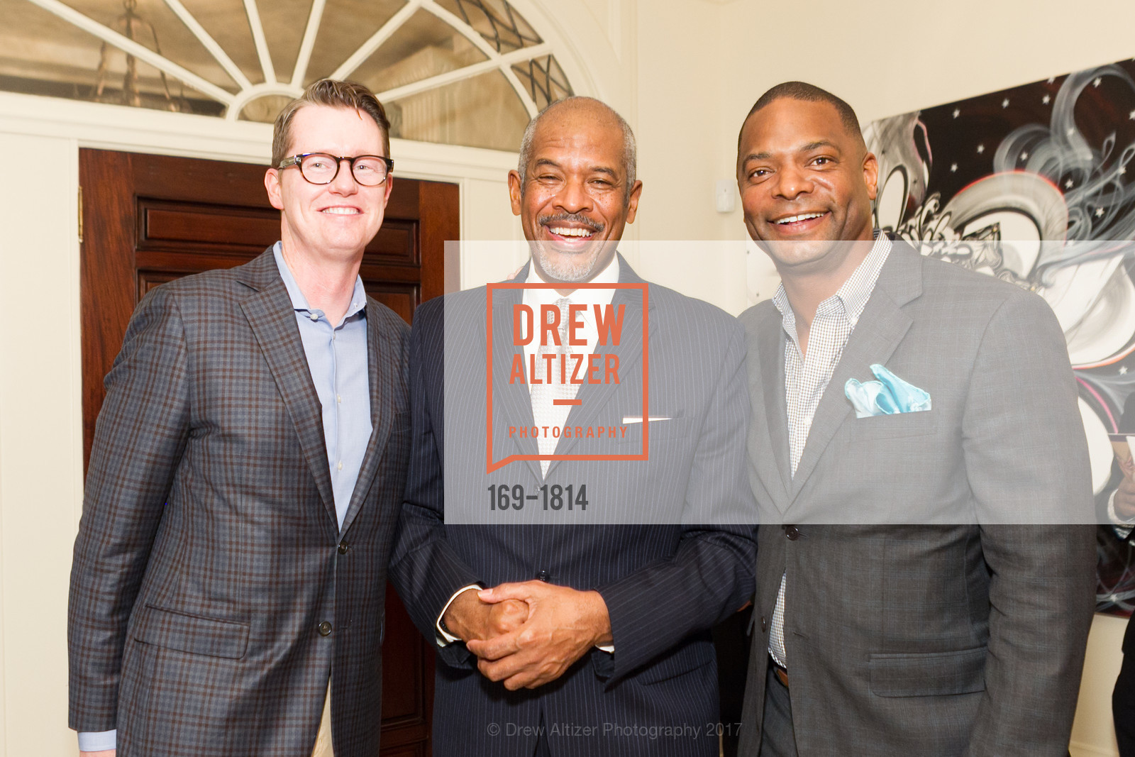 Brian Harrison, Kenneth Morrison, Eric Johnson, Pamela Joyner Hosts SF State College of Ethnic Studies, Private Residence. 18 Presidio Terrace, January 13th, 2017, Photo #169-1814 Brian Harrison, Kenneth Morrison, Eric Johnson, Photo #169-1814