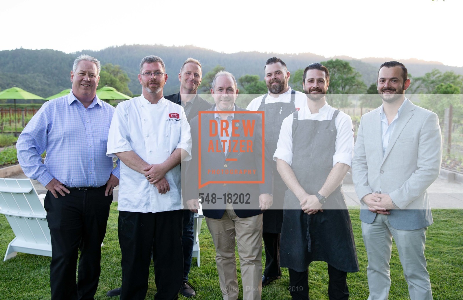 Matt Guyot, Cary Delbridge, Randy Languerand, Stephen Franklin, Marco DiNateli, Patrick Shannon, Jamie Jamison, Brix Renovation Celebration, Brix. 7377 St Helena Highway, April 25th, 2019, Photo #548-18202 Matt Guyot, Cary Delbridge, Randy Languerand, Stephen Franklin, Marco DiNateli, Patrick Shannon, Jamie Jamison, Photo #548-18202