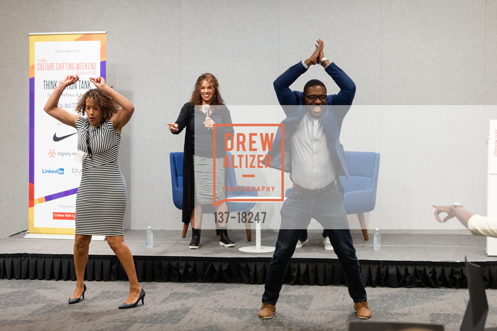 Brandee Waite, Sarah Mensah, Michael Penn, 5th Annual Culture Shifting Weekend Sports, Tech and Wellness Think/Action Tank, LinkedIn. 700 E Middlefield Road, April 27th, 2019, Photo #137-18247 Brandee Waite, Sarah Mensah, Michael Penn, Photo #137-18247