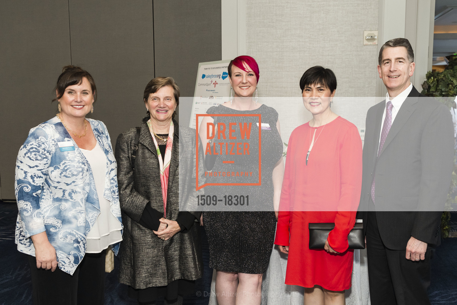 Michele Forte, Ellen Hammerle, Sarah Burton, Aleli Arevalo, Joe Boerio, Catholic Charities 22nd Annual Loaves & Fishes Gala, Four Seasons Hotel. 757 Market Street, May 2nd, 2019, Photo #1509-18301 Michele Forte, Ellen Hammerle, Sarah Burton, Aleli Arevalo, Joe Boerio, Photo #1509-18301