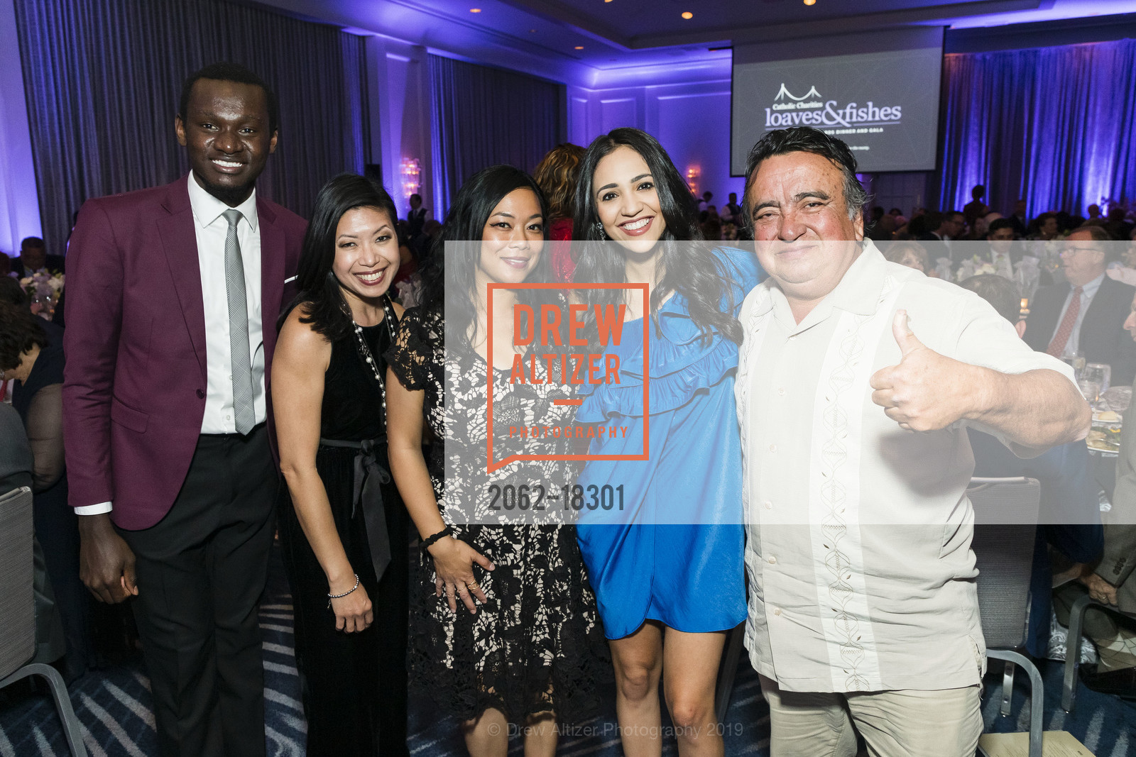 Aldane Walters, Odette Alcazaren-Keeley, Carolyn Acheta, Luz Pena, Fernando Torres, Catholic Charities 22nd Annual Loaves & Fishes Gala, Four Seasons Hotel. 757 Market Street, May 2nd, 2019, Photo #2062-18301 Aldane Walters, Odette Alcazaren-Keeley, Carolyn Acheta, Luz Pena, Fernando Torres, Photo #2062-18301