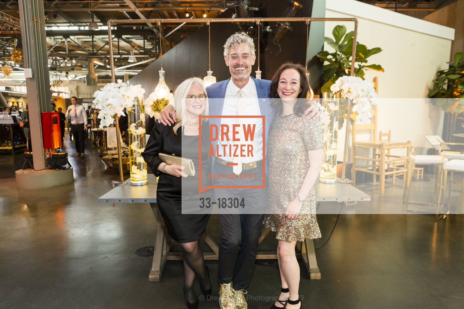 Julie Nunn, Chris Flink, Laura Zander, Exploratorium's Party at the Piers 2019: Alchemy, Exploratorium. Pier 15, May 3rd, 2019, Photo #33-18304 Julie Nunn, Chris Flink, Laura Zander, Photo #33-18304