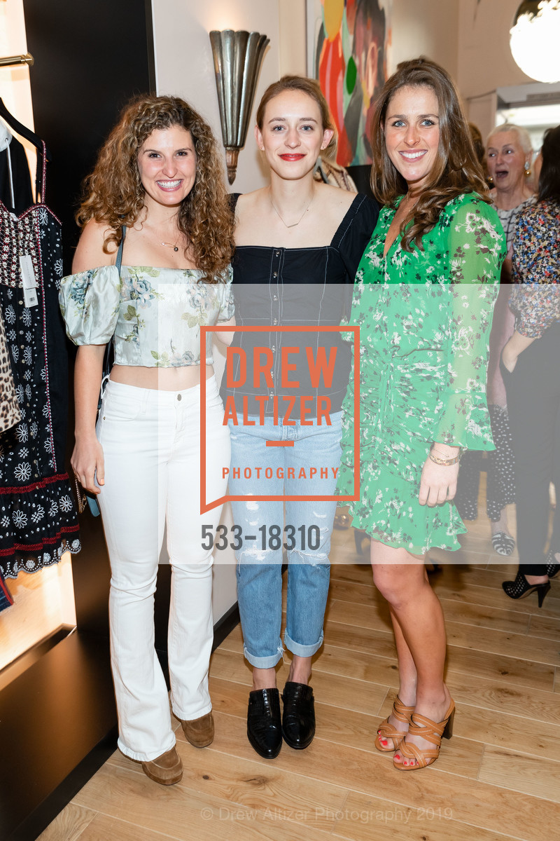 Taylor Siebel, Alex Ritchie, Elena McCallister, Veronica Beard Fillmore Opening Party, Veronica Beard. 2241 Fillmore Street, May 1st, 2019, Photo #533-18310 Taylor Siebel, Alex Ritchie, Elena McCallister, Photo #533-18310