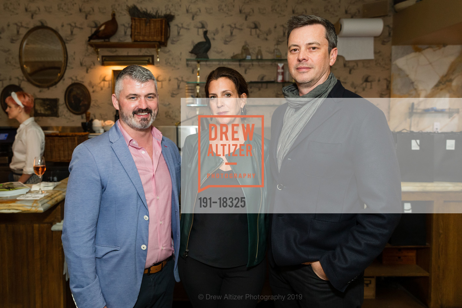 Billy Quimby, Susan Collins, Chris Weir, Architectural Digest Designer Dinner with The Shade Store, Petite Marlowe. 234 Townsend Street, May 2nd, 2019, Photo #191-18325 Billy Quimby, Susan Collins, Chris Weir, Photo #191-18325