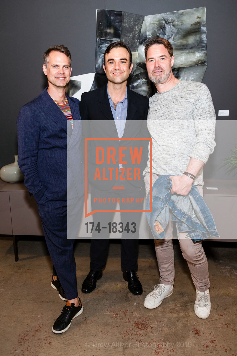 Austin Forbord, Eric Flatmo, Andrew Hill, DZINE Gallery: Water Music Opening Night Party, DZINE. 128 Utah Street, San Francisco, CA 94103, May 3rd, 2019, Photo #174-18343 Austin Forbord, Eric Flatmo, Andrew Hill, Photo #174-18343