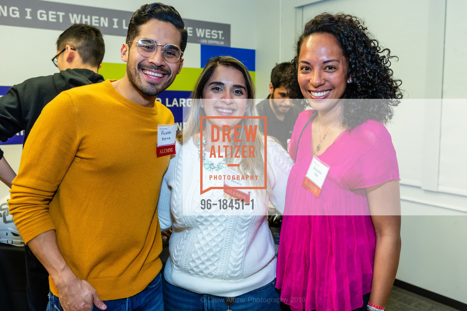 Ricardo Horna, Radha Jhatakia, Bernadette Anat, USC Annenberg Maymester Reception, 360 Third Street. 360 3rd Street, May 13th, 2019, Photo #96-18451-1 Ricardo Horna, Radha Jhatakia, Bernadette Anat, Photo #96-18451-1