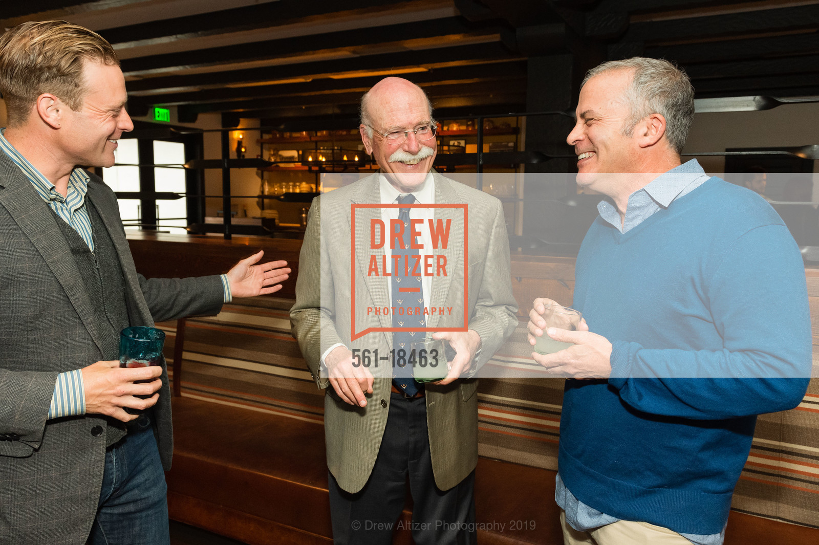 Austin Smith, Tobias Wolff, Tom Barbash, Narrative Magazine Night 2019, Arguello Restaurant. 50 Morago Ave, May 15th, 2019, Photo #561-18463 Austin Smith, Tobias Wolff, Tom Barbash, Photo #561-18463