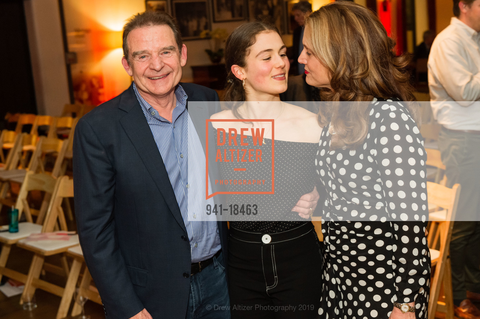 Tom Jenks, Liv Jenks, Carol Edgarian, Narrative Magazine Night 2019, Arguello Restaurant. 50 Morago Ave, May 15th, 2019, Photo #941-18463 Tom Jenks, Liv Jenks, Carol Edgarian, Photo #941-18463