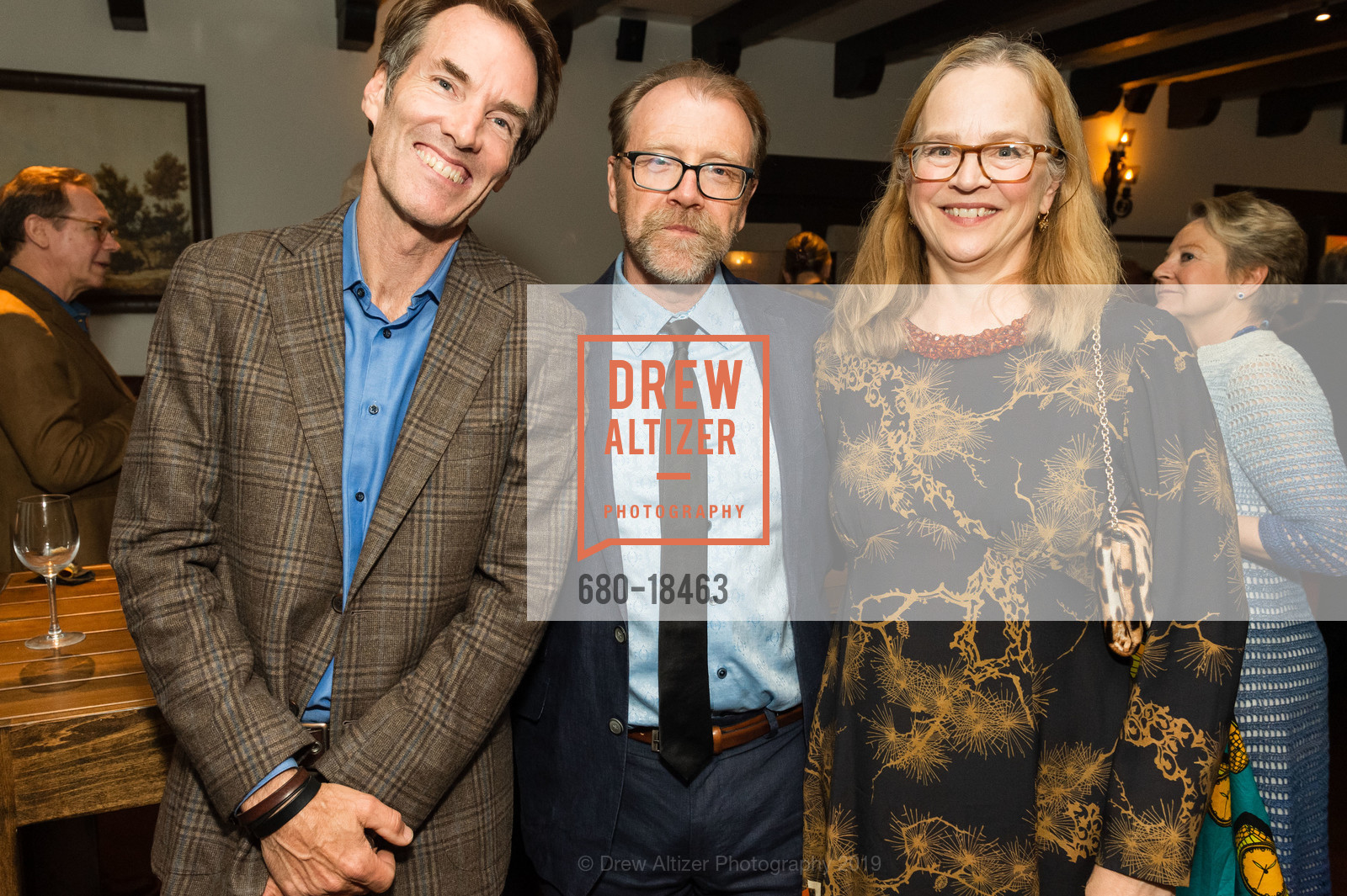 Daniel Wheeler, George Saunders, Paula Saunders, Narrative Magazine Night 2019, Arguello Restaurant. 50 Morago Ave, May 15th, 2019, Photo #680-18463 Daniel Wheeler, George Saunders, Paula Saunders, Photo #680-18463