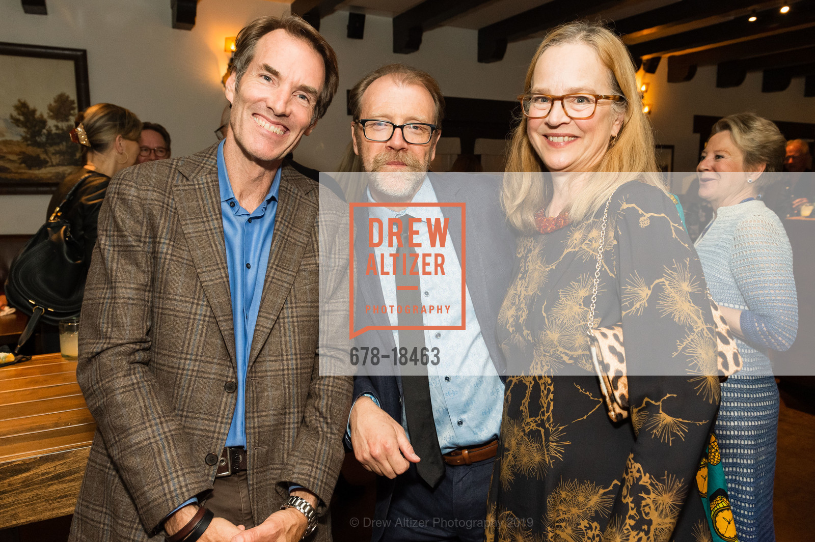 Daniel Wheeler, George Saunders, Paula Saunders, Narrative Magazine Night 2019, Arguello Restaurant. 50 Morago Ave, May 15th, 2019, Photo #678-18463 Daniel Wheeler, George Saunders, Paula Saunders, Photo #678-18463