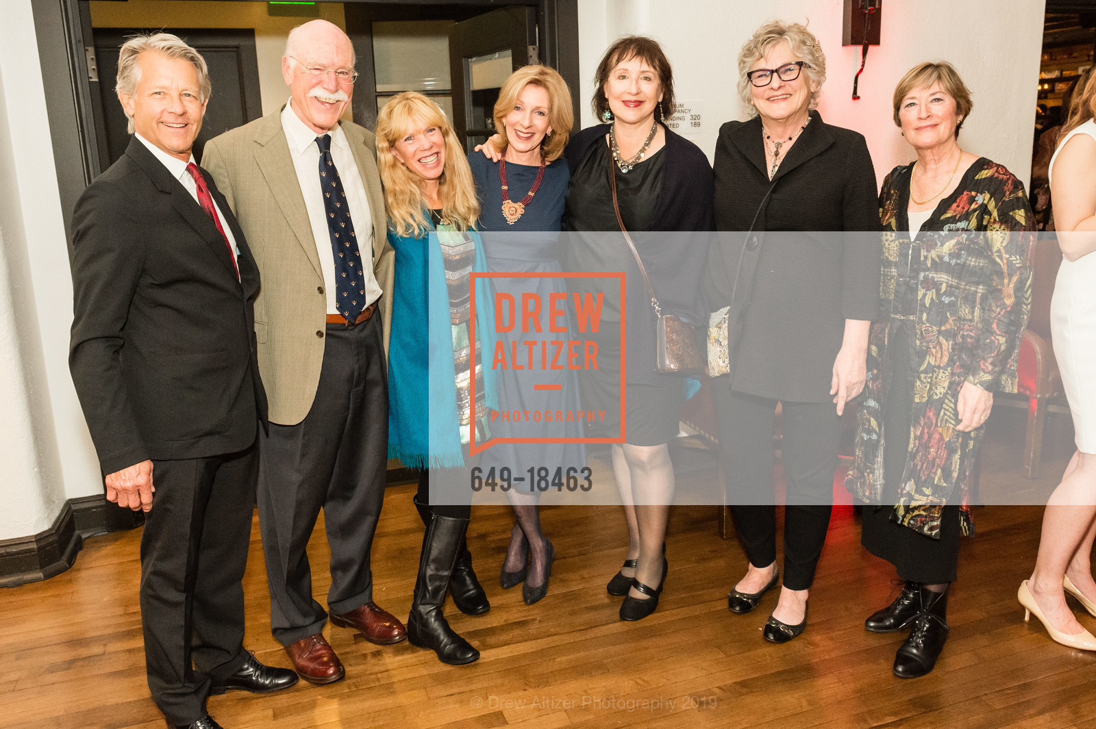 Peter Boyer, Tobias Wolff, Mary Beth McClure, Terry Gamble, Sheri Cooper, Phyllis Florin, Catherine Wolff, Narrative Magazine Night 2019, Arguello Restaurant. 50 Morago Ave, May 15th, 2019, Photo #649-18463 Peter Boyer, Tobias Wolff, Mary Beth McClure, Terry Gamble, Sheri Cooper, Phyllis Florin, Catherine Wolff, Photo #649-18463