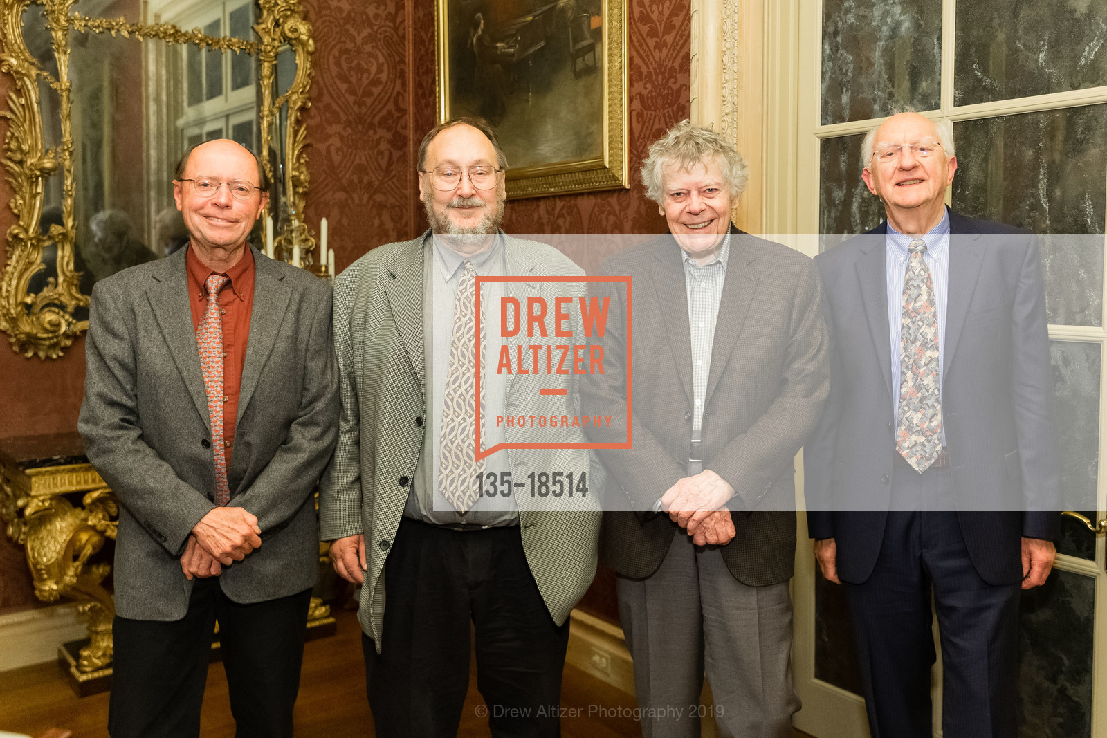 Tim White, Paul Renee, Gordon P. Getty, John Clarke, Gordon and Ann Getty Host the Berkeley Geochronology Center BGC 25th Anniversary, Private Residence, May 18th, 2019, Photo #135-18514 Tim White, Paul Renee, Gordon P. Getty, John Clarke, Photo #135-18514