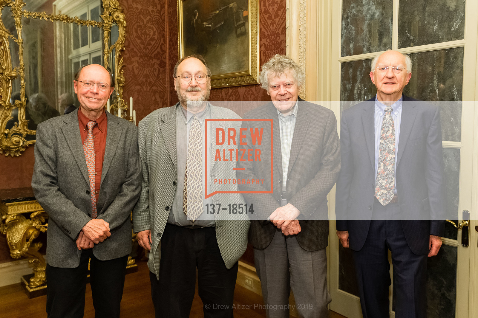 Tim White, Paul Renee, Gordon P. Getty, John Clarke, Gordon and Ann Getty Host the Berkeley Geochronology Center BGC 25th Anniversary, Private Residence, May 18th, 2019, Photo #137-18514 Tim White, Paul Renee, Gordon P. Getty, John Clarke, Photo #137-18514