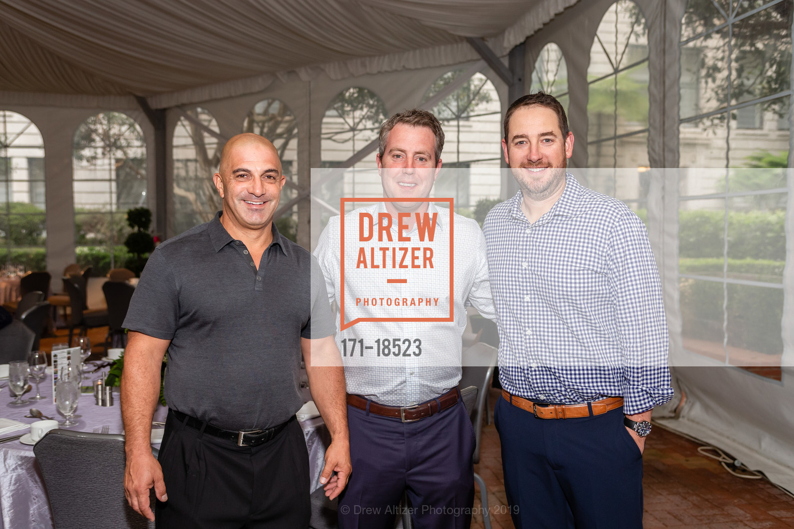 Dave Zowine, Pat Shanahan, Matt Soto, UCSF Health Celebrity Golf Classic 2019 Welcome Reception, Ritz Carlton. 600 Stockton Street, May 19th, 2019, Photo #171-18523 Dave Zowine, Pat Shanahan, Matt Soto, Photo #171-18523