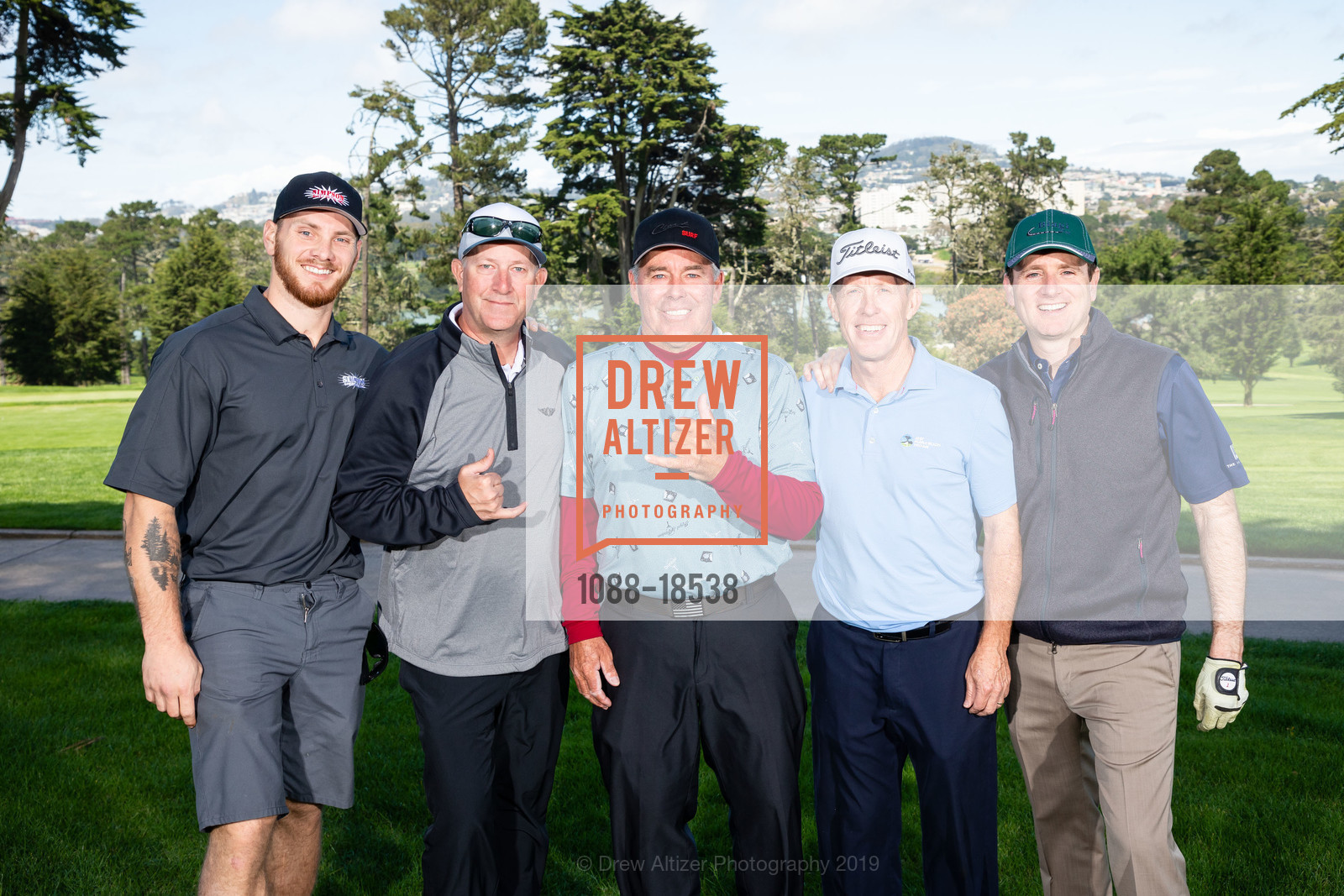 Travis Swank, Mike Matthews, Jeff Clark, Adrian Young, Nick Biagi, UCSF Health Celebrity Golf Classic 2019, Olympic Club. 599 Skyline Blvd, San Francisco, CA 94132, May 20th, 2019, Photo #1088-18538 Travis Swank, Mike Matthews, Jeff Clark, Adrian Young, Nick Biagi, Photo #1088-18538