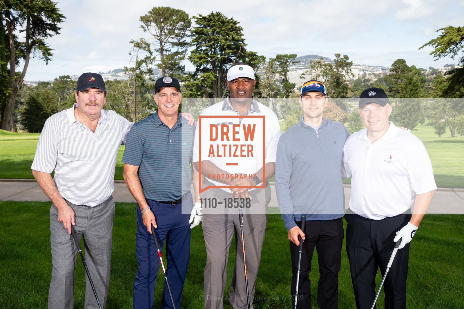 Greg Biagi, Rick Tigner, Richard Dent, JJ McCabe, John Kester, UCSF Health Celebrity Golf Classic 2019, Olympic Club. 599 Skyline Blvd, San Francisco, CA 94132, May 20th, 2019, Photo #1110-18538 Greg Biagi, Rick Tigner, Richard Dent, JJ McCabe, John Kester, Photo #1110-18538