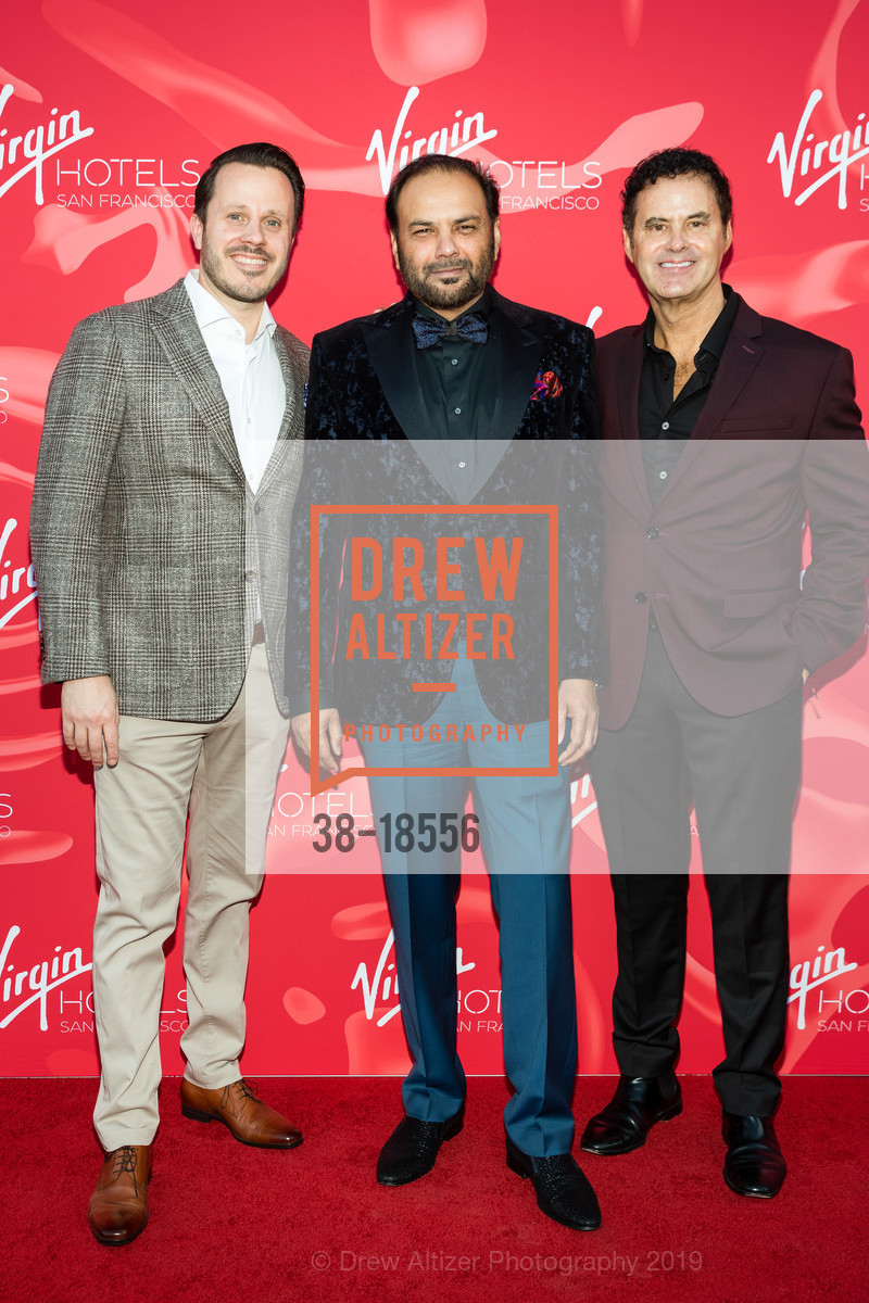 Michel Notten, Jason Singh, Raul Leal, Virgin Hotels San Francisco Grand Opening Party, Virgin Hotels San Francisco. 250 4th Street, May 23rd, 2019, Photo #38-18556 Michel Notten, Jason Singh, Raul Leal, Photo #38-18556