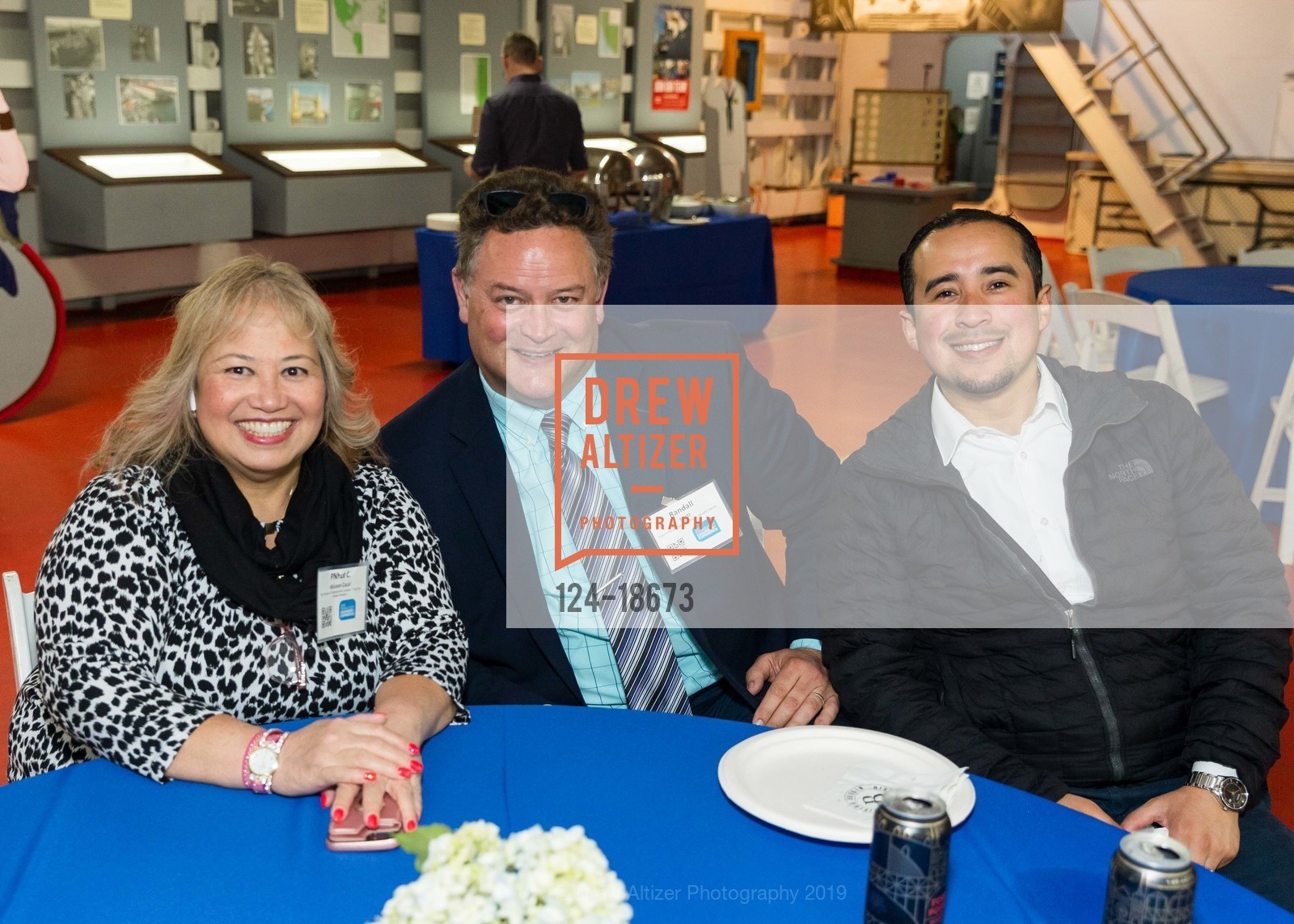 Peanut De Leon, Randall Scott, Mike Castro, SF Chamber of Commerce Executive Reception on the SS Jeremiah O’Brien, SS Jeremiah O’Brien. Pier 45, Fisherman's Wharf, June 6th, 2019, Photo #124-18673 Peanut De Leon, Randall Scott, Mike Castro, Photo #124-18673