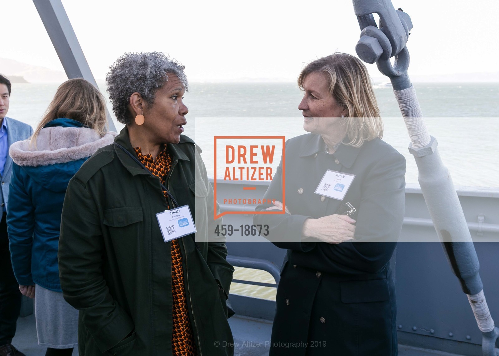 Pamela Pretlow, Wendy Abkin, SF Chamber of Commerce Executive Reception on the SS Jeremiah O’Brien, SS Jeremiah O’Brien. Pier 45, Fisherman's Wharf, June 6th, 2019, Photo #459-18673 Pamela Pretlow, Wendy Abkin, Photo #459-18673