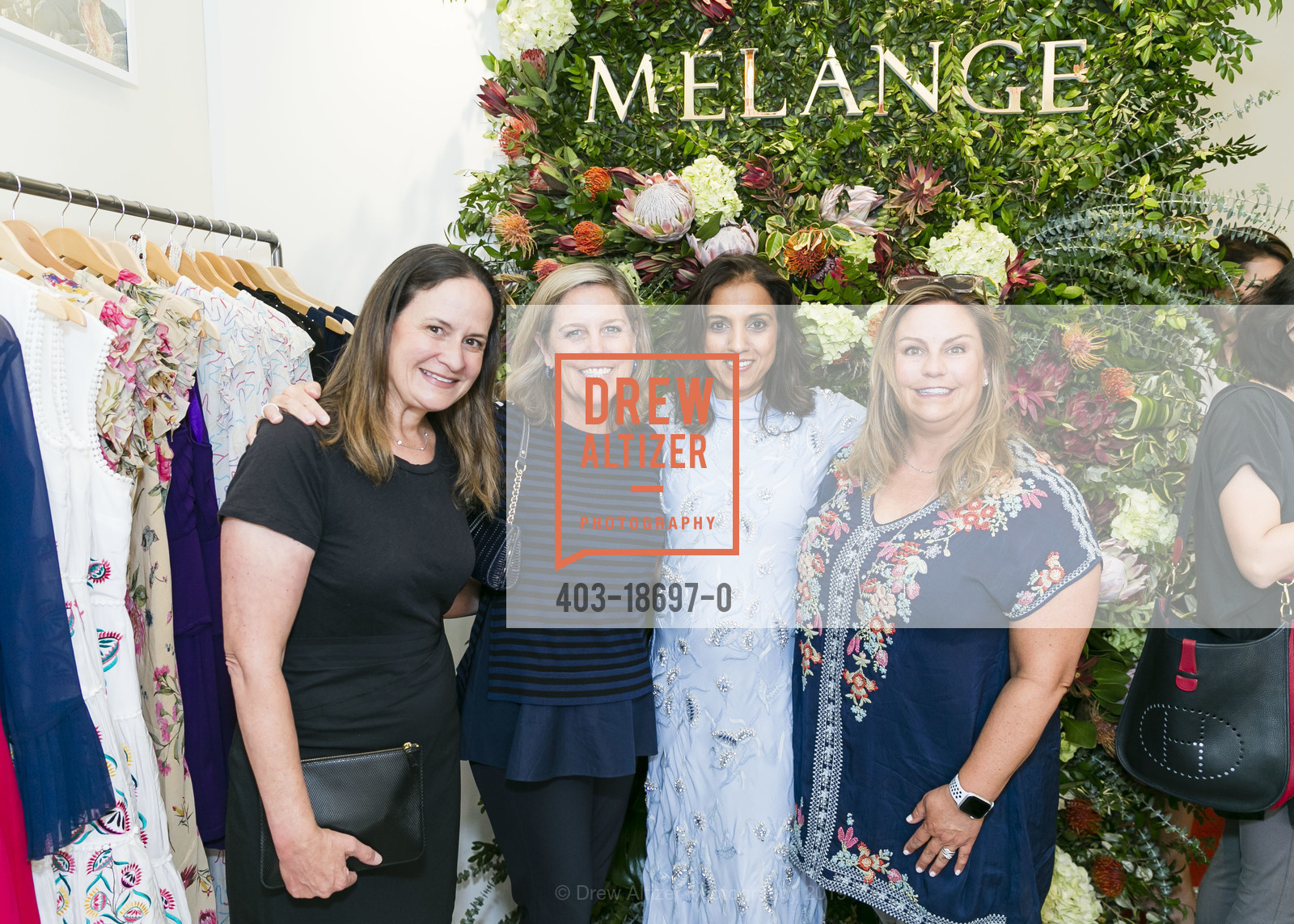 Christina Larsen, Kerry Bischof, Chandan Allen, Laura Krane, Mélange Store Opening Party, Stanford Shopping Center. 660 Stanford Shopping Center, June 13th, 2019, Photo #403-18697-0 Christina Larsen, Kerry Bischof, Chandan Allen, Laura Krane, Photo #403-18697-0