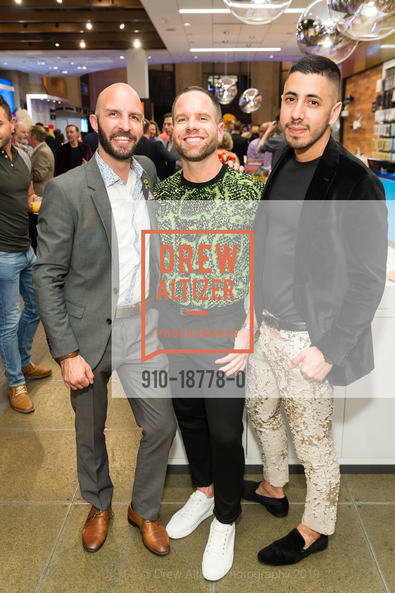 Christopher Vasquez, Nick Wittbrodt, Andrew Miranda, VIP Pride Party 2019, AT&T Store. 1 Powell Street, June 21st, 2019, Photo #910-18778-0 Christopher Vasquez, Nick Wittbrodt, Andrew Miranda, Photo #910-18778-0