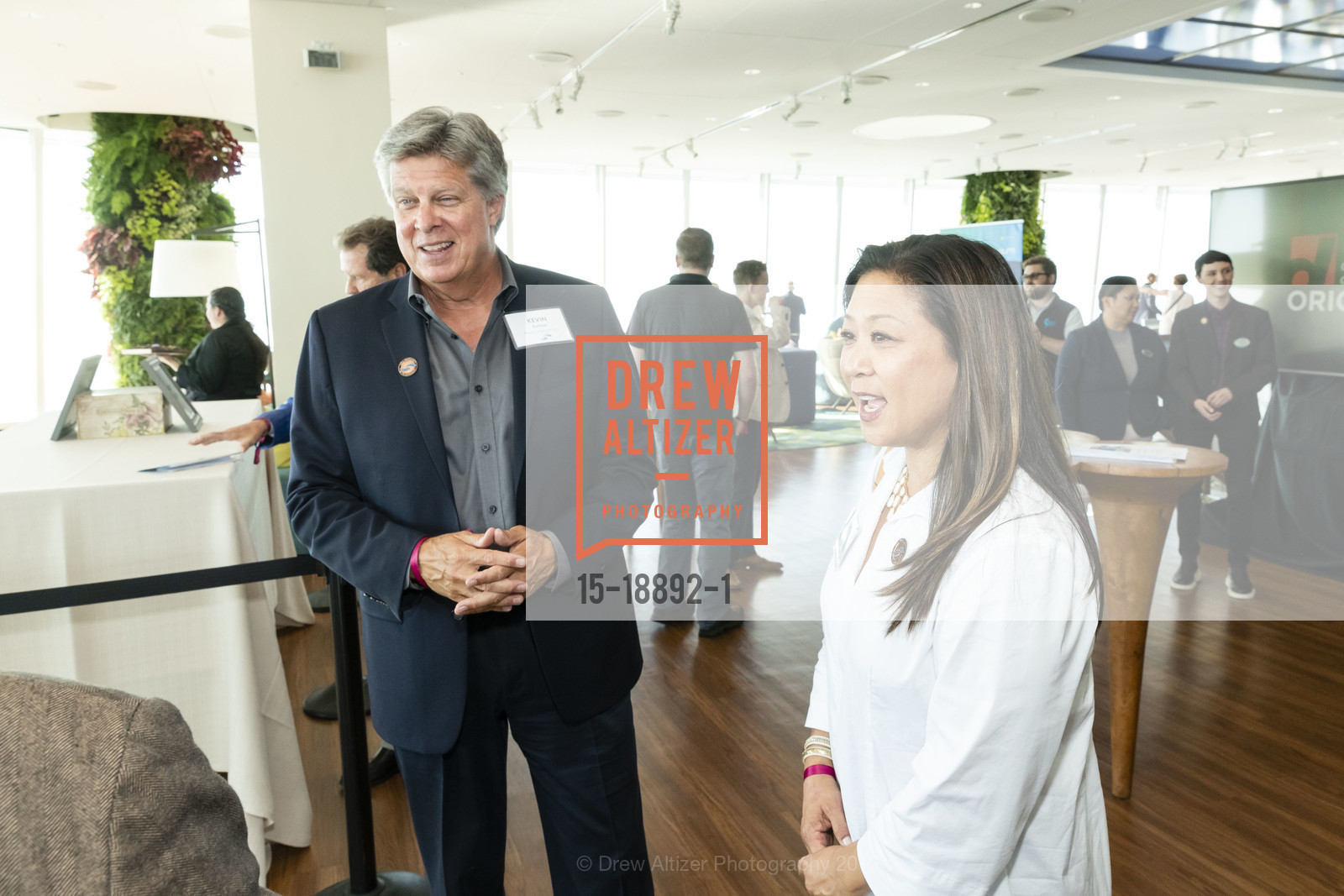 Kevin Bartram, Kristi Yim, Aquarium of the Bay CEO Reception: Climate & Ocean Conservation 2019, Salesforce Tower, Ohana Floor. 415 Mission Street, July 17th, 2019, Photo #15-18892-1 Kevin Bartram, Kristi Yim, Photo #15-18892-1