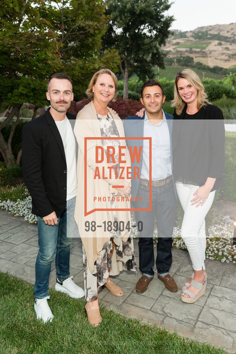 Brandon Oyler, Julie Benjamin, Eric Romero, Crystal Snook, Festival Napa Valley 2019 Patron Dinner at Chimney Rock, Chimney Rock Winery. 5350 Silverado Trail, July 19th, 2019, Photo #98-18904-0 Brandon Oyler, Julie Benjamin, Eric Romero, Crystal Snook, Photo #98-18904-0