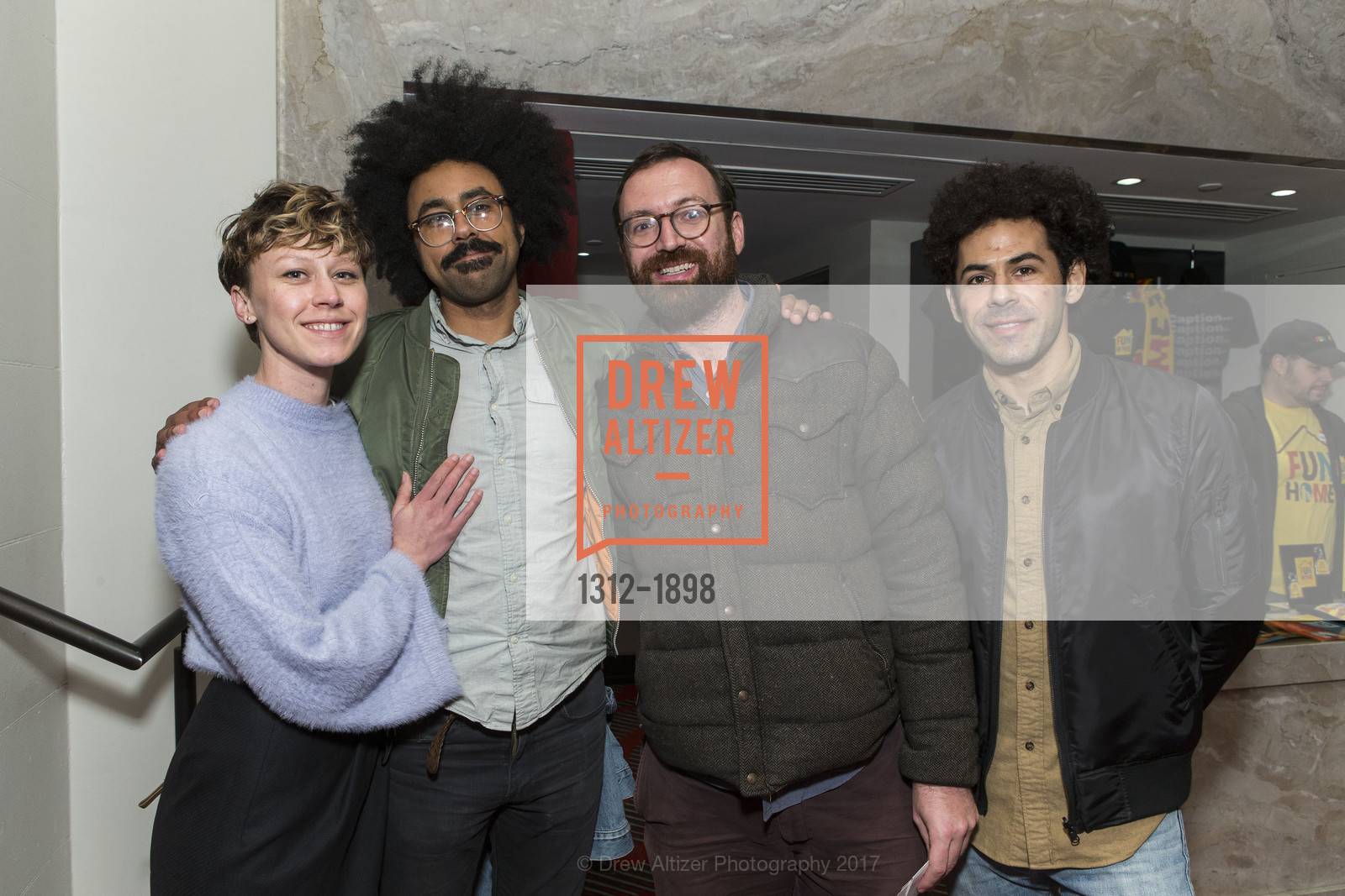 Molly Mane, Sunra Thompson, Jordan Bass, Aaron Davidson, FUN HOME Opening Night st the New CURRAN THEATRE, Curran Theatre. 445 Geary St, January 26th, 2017, Photo #1312-1898 Molly Mane, Sunra Thompson, Jordan Bass, Aaron Davidson, Photo #1312-1898