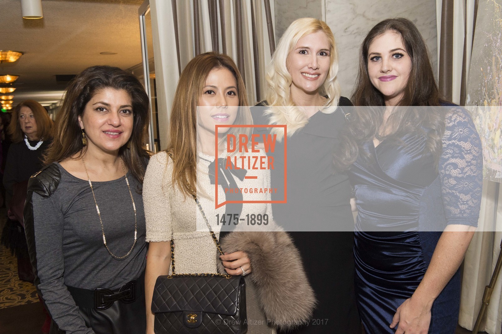 Parto Karimi, Christine Smiggen, Oceanna Anderson, Anela Kobetz, Fairmont San Francisco's Artful Evening with Michelle Sakhai, Fairmont San Francisco. 950 Mason Street, January 26th, 2017, Photo #1475-1899 Parto Karimi, Christine Smiggen, Oceanna Anderson, Anela Kobetz, Photo #1475-1899