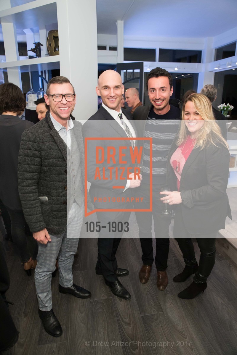 Mike Shaw, Ian Stallings, Jonathan Moftakhar, Rachel Swann, Grand Opening of IS: Fine Art and Design with the Swann Group, IS Gallery. 3848 24th Street, January 27th, 2017, Photo #105-1903 Mike Shaw, Ian Stallings, Jonathan Moftakhar, Rachel Swann, Photo #105-1903