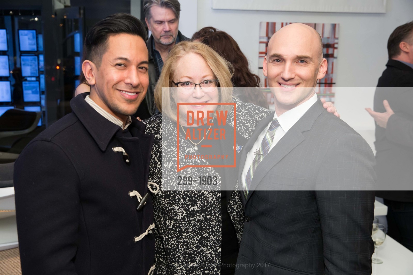 Jeffrey Villa, Carol Hartman, Ian Stallings, Grand Opening of IS: Fine Art and Design with the Swann Group, IS Gallery. 3848 24th Street, January 27th, 2017, Photo #299-1903 Jeffrey Villa, Carol Hartman, Ian Stallings, Photo #299-1903