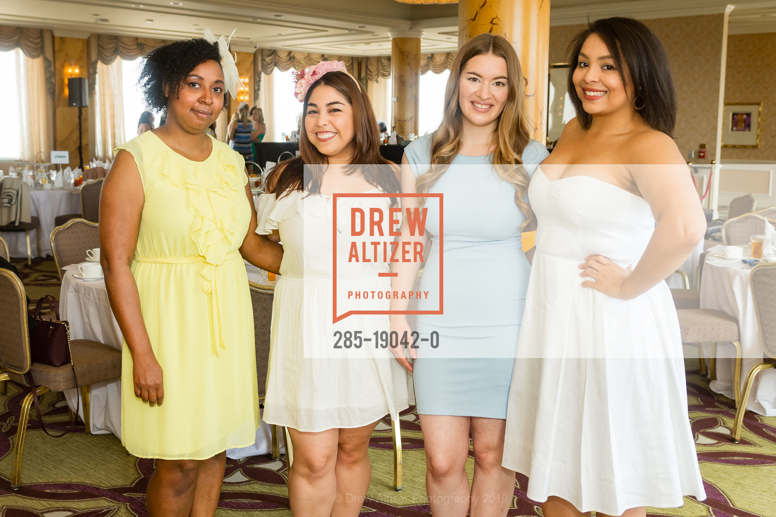 Mickele Nowden, Michelle Rick, Katie Causey, Laurel Frasier, Spinsters of SF New Member Tea 2019, Fairmont Hotel, August 24th, 2019, Photo #285-19042-0 Mickele Nowden, Michelle Rick, Katie Causey, Laurel Frasier, Photo #285-19042-0