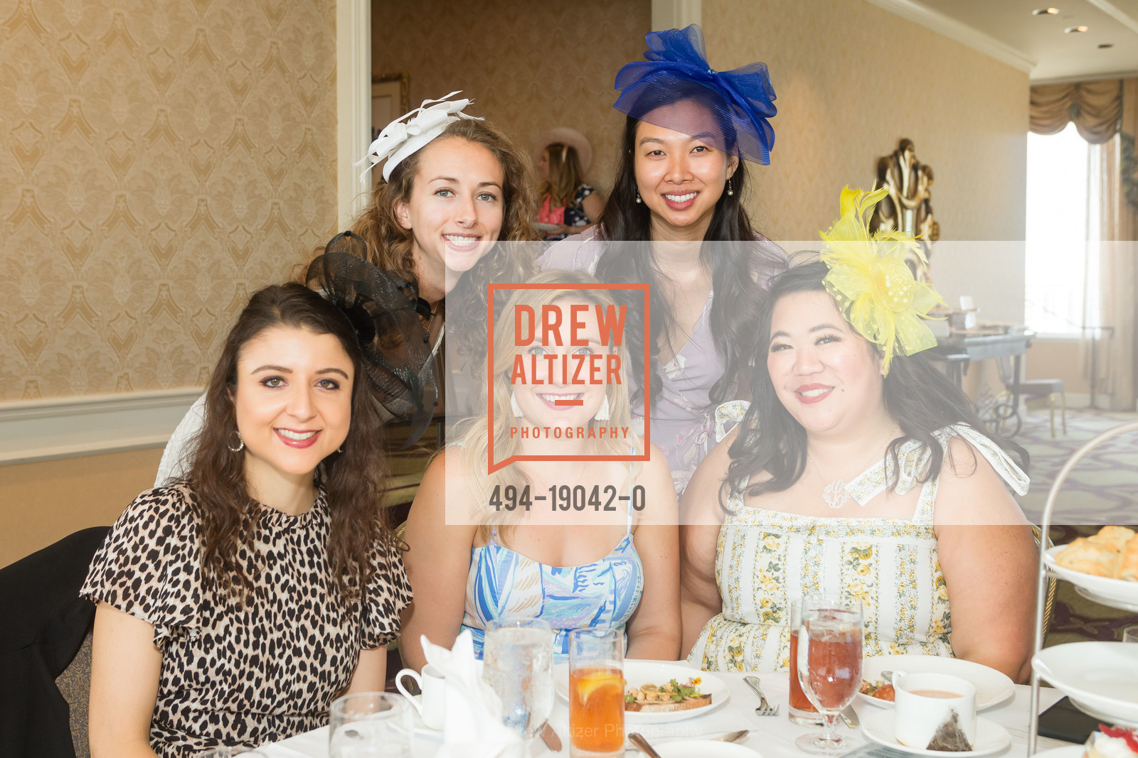 Marissa Corona, Hannah Wiser, Ingrid Ingebretsen, Amy Tam, Leanna Louie, Spinsters of SF New Member Tea 2019, Fairmont Hotel, Photo #494-19042-0 Marissa Corona, Hannah Wiser, Ingrid Ingebretsen, Amy Tam, Leanna Louie, Photo #494-19042-0