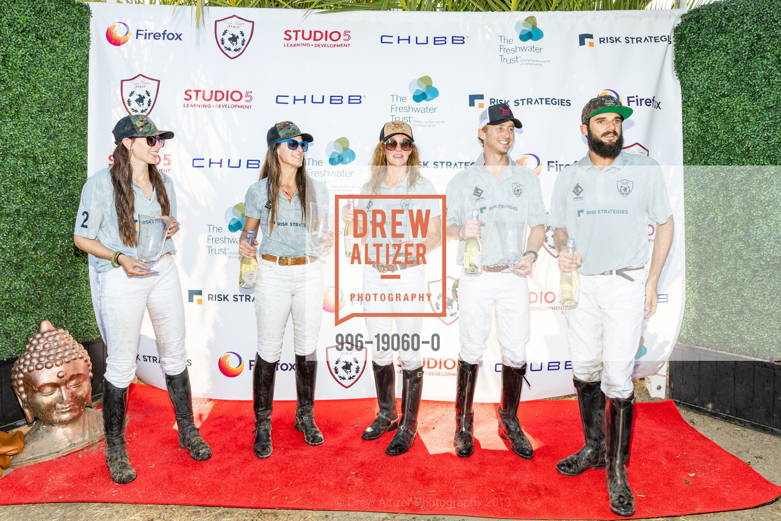 Erin Nagle, Linda Vegher, Sukey Forbes, Jack Ziegler, Ignacio Deltour, 2019 Oyster Cup Charity Polo Tournament, Cerro Pampa Polo Club. 1295 San Antonio Road, August 24th, 2019, Photo #996-19060-0 Erin Nagle, Linda Vegher, Sukey Forbes, Jack Ziegler, Ignacio Deltour, Photo #996-19060-0