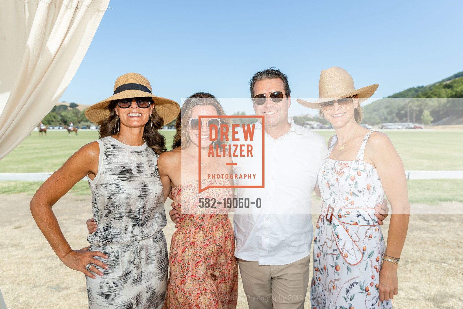 Megan Calhoun, Andrina Felger, Jim Calhoun, Kristin Evans, 2019 Oyster Cup Charity Polo Tournament, Cerro Pampa Polo Club. 1295 San Antonio Road, August 24th, 2019, Photo #582-19060-0 Megan Calhoun, Andrina Felger, Jim Calhoun, Kristin Evans, Photo #582-19060-0