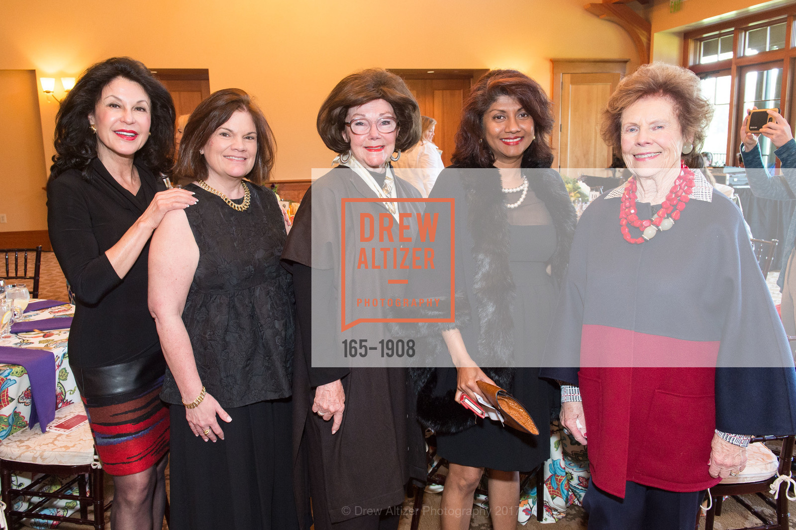 Marie Lopresto, Michelle Barsanti, Barbara Campisi, Malini Saba, Suzanne Klein, Women's Health Lunch 2017, Sharon Heights Country Club, (main dining room). 900 Sand Hill Road Menlo Park, California 94025, January 31st, 2017, Photo #165-1908 Marie Lopresto, Michelle Barsanti, Barbara Campisi, Malini Saba, Suzanne Klein, Photo #165-1908