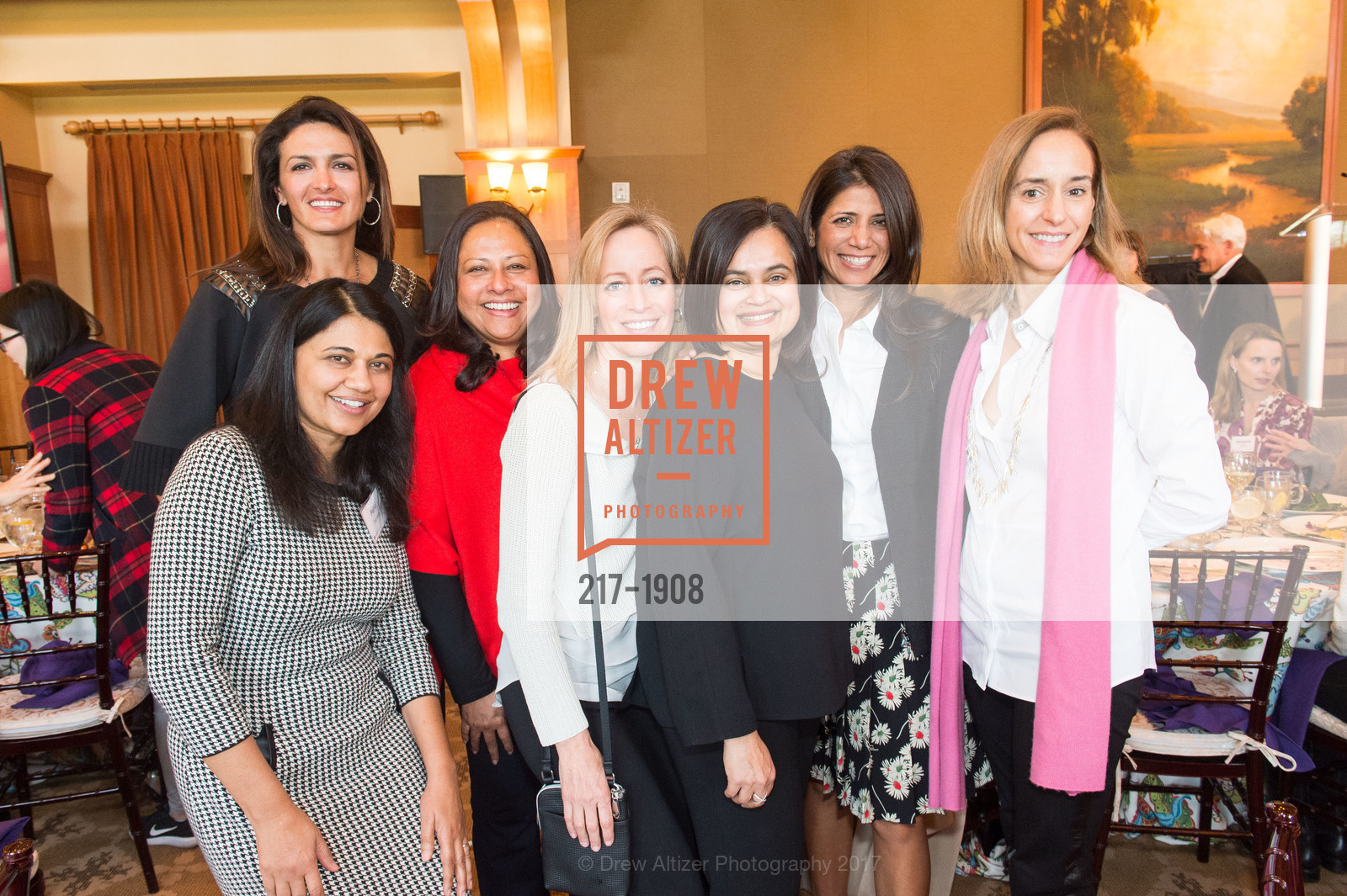 Purvi Kunwar, Leyla Scott, Usha Nesamoney, Angie Ball, Anjali Pichai, Maria France, Priya Singh, Women's Health Lunch 2017, Sharon Heights Country Club, (main dining room). 900 Sand Hill Road Menlo Park, California 94025, January 31st, 2017, Photo #217-1908 Purvi Kunwar, Leyla Scott, Usha Nesamoney, Angie Ball, Anjali Pichai, Maria France, Priya Singh, Photo #217-1908