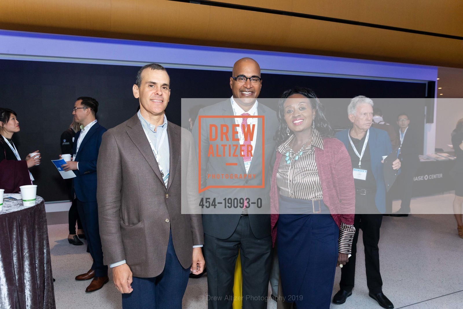 David Serrano Sewell, Mano Raju, Linda Harrison, The SF Chamber of Commerce Breakfast at Chase Center, San Francisco Home of the Golden State Warriors, Chase Center, September 4th, 2019, Photo #454-19093-0 David Serrano Sewell, Mano Raju, Linda Harrison, Photo #454-19093-0