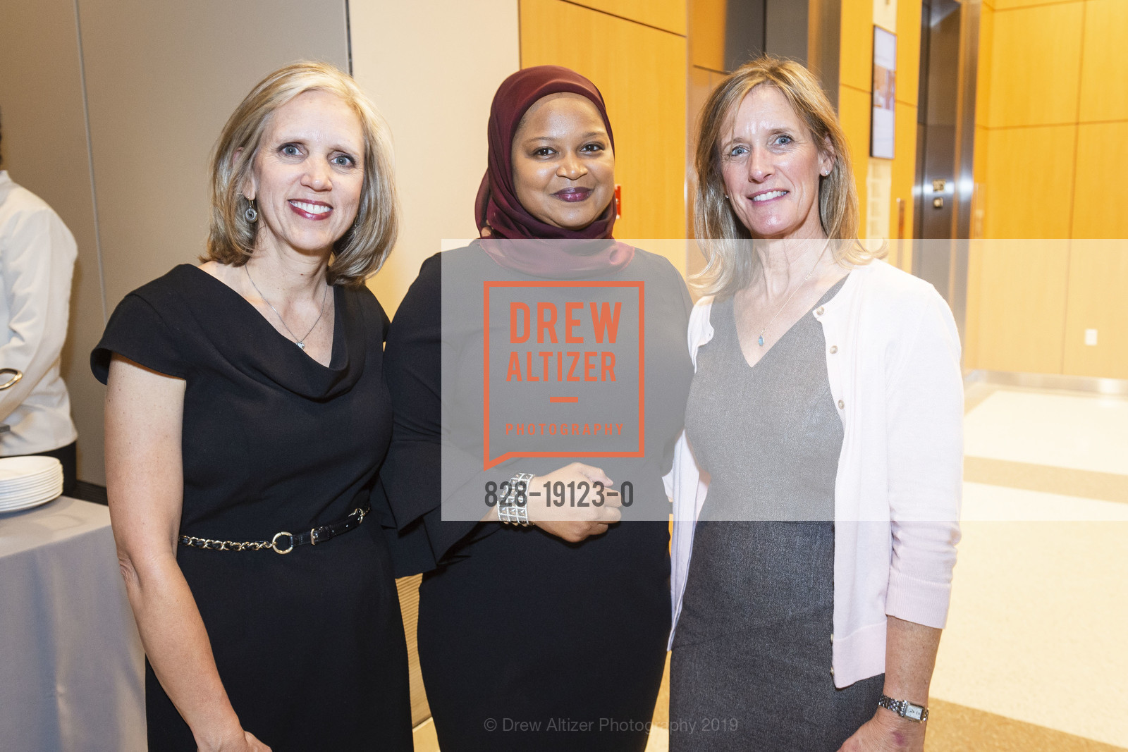 Michelle Thompson, Thameenah Muhammad, Karen Mitchell, The New Stanford Hospital Donor Reception, Stanford Hospital. 500 Pasteur Drive, September 11th, 2019, Photo #828-19123-0 Michelle Thompson, Thameenah Muhammad, Karen Mitchell, Photo #828-19123-0