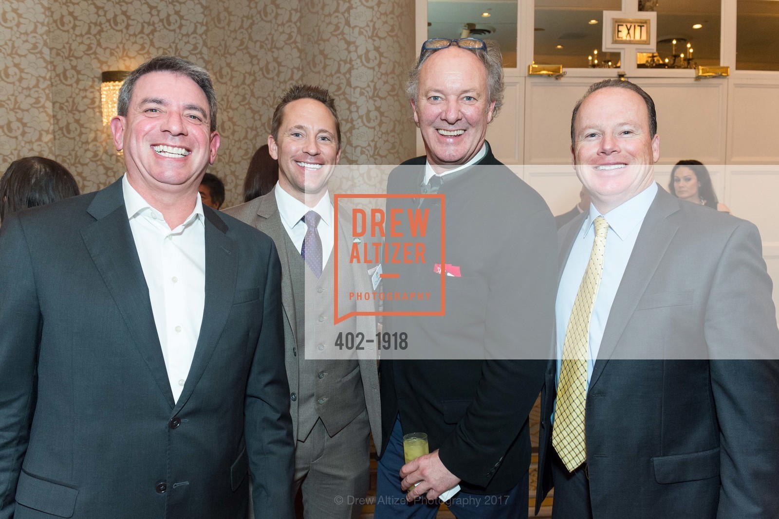 Robin Fink, Chip Emmanuel, Scott Thompson, Tom Cleary, The 29th Annual Guardsmen Celebrity Dinner & Sports Auction, Fairmont Hotel. 950 Mason St, February 9th, 2017, Photo #402-1918 Robin Fink, Chip Emmanuel, Scott Thompson, Tom Cleary, Photo #402-1918