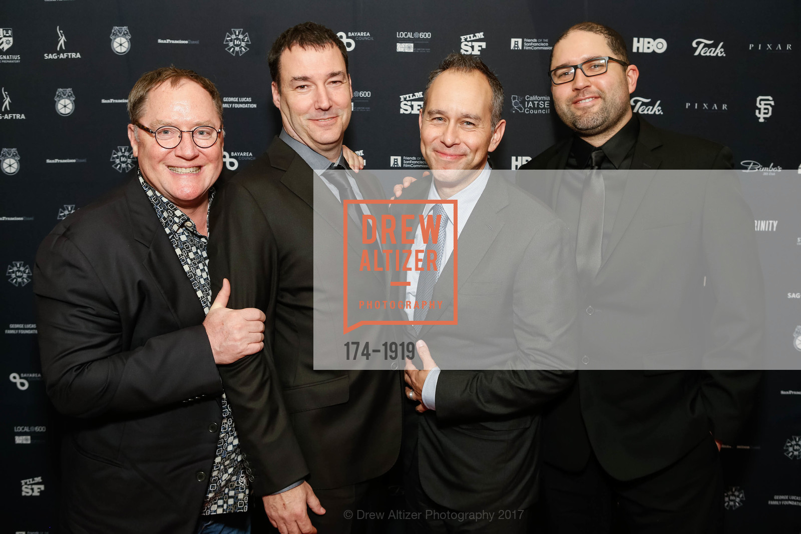 Jon Lasseter, Mark Andrews, Jonas Rivera, Josh Cooley, Friends of the San Francisco Film Commission - Tribute to Chris Columbus, Fairmont San Francisco-Hotel, Gold Room. 950 Mason St, February 9th, 2017, Photo #174-1919 Jon Lasseter, Mark Andrews, Jonas Rivera, Josh Cooley, Photo #174-1919