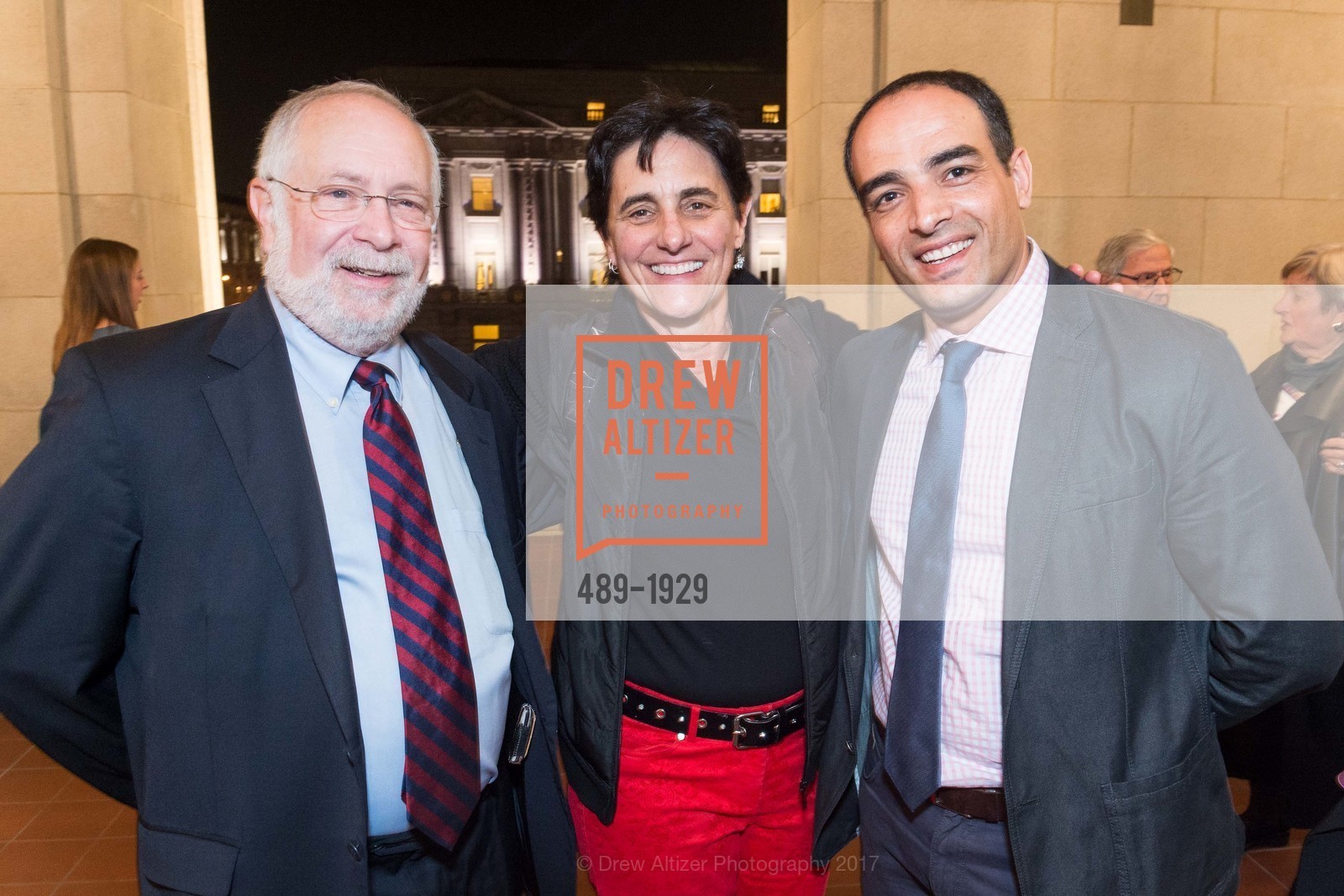Rabbi Allen Bennett, Jamie Leno Zimron, Forsan Hussein, JCRC Behind the Scenes 2017, San Francisco War Memorial Veterans Building. 401 Van Ness Ave #110, February 16th, 2017, Photo #489-1929 Rabbi Allen Bennett, Jamie Leno Zimron, Forsan Hussein, Photo #489-1929