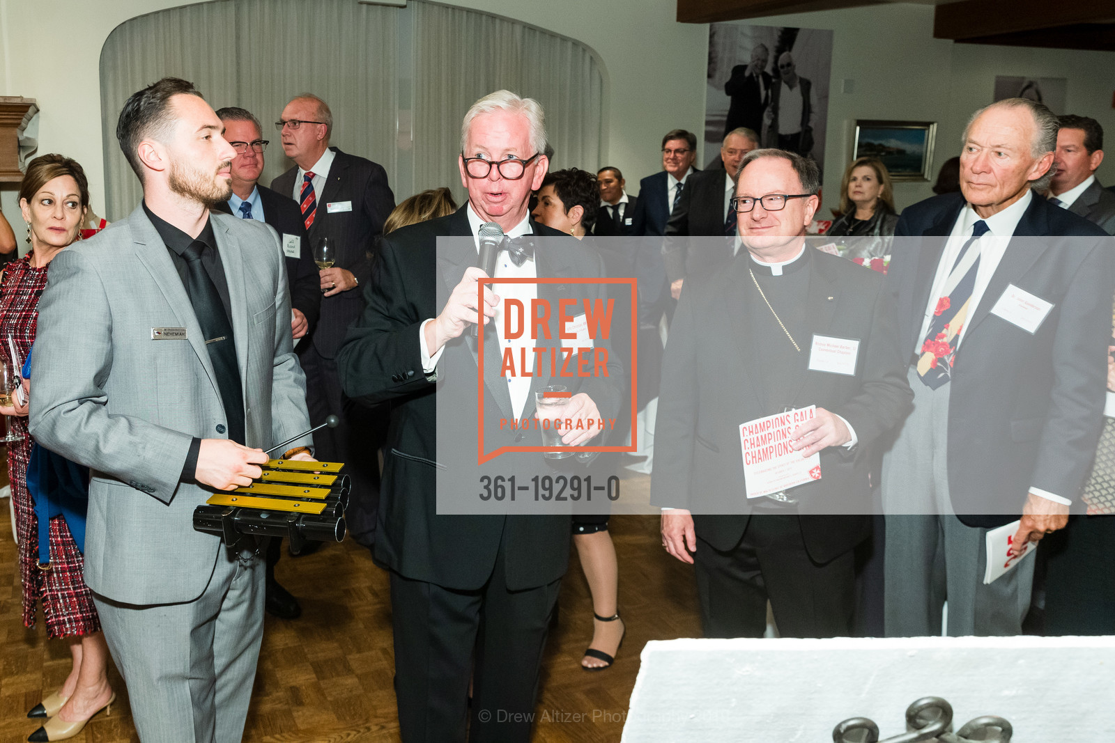 John Christian, Bishop Michael C. Barber, SJ, John Gunderson, Order of Malta Clinic Champions Gala, St. Francis Yacht Club. 700 Marina Boulevard, October 1st, 2019, Photo #361-19291-0 John Christian, Bishop Michael C. Barber, SJ, John Gunderson, Photo #361-19291-0