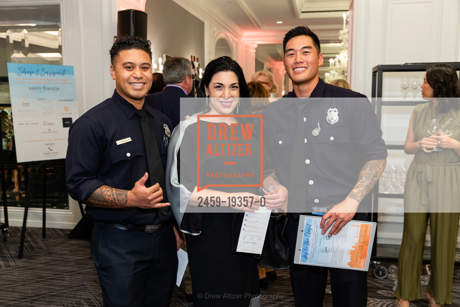 Tyler Tuiasosopo, Danielle Shatara, Bradford Chin, Saint Francis Foundation presents Wine Women & Shoes 2019, Ritz Carlton. 600 Stockton St, Photo #2459-19357-0 Tyler Tuiasosopo, Danielle Shatara, Bradford Chin, Photo #2459-19357-0